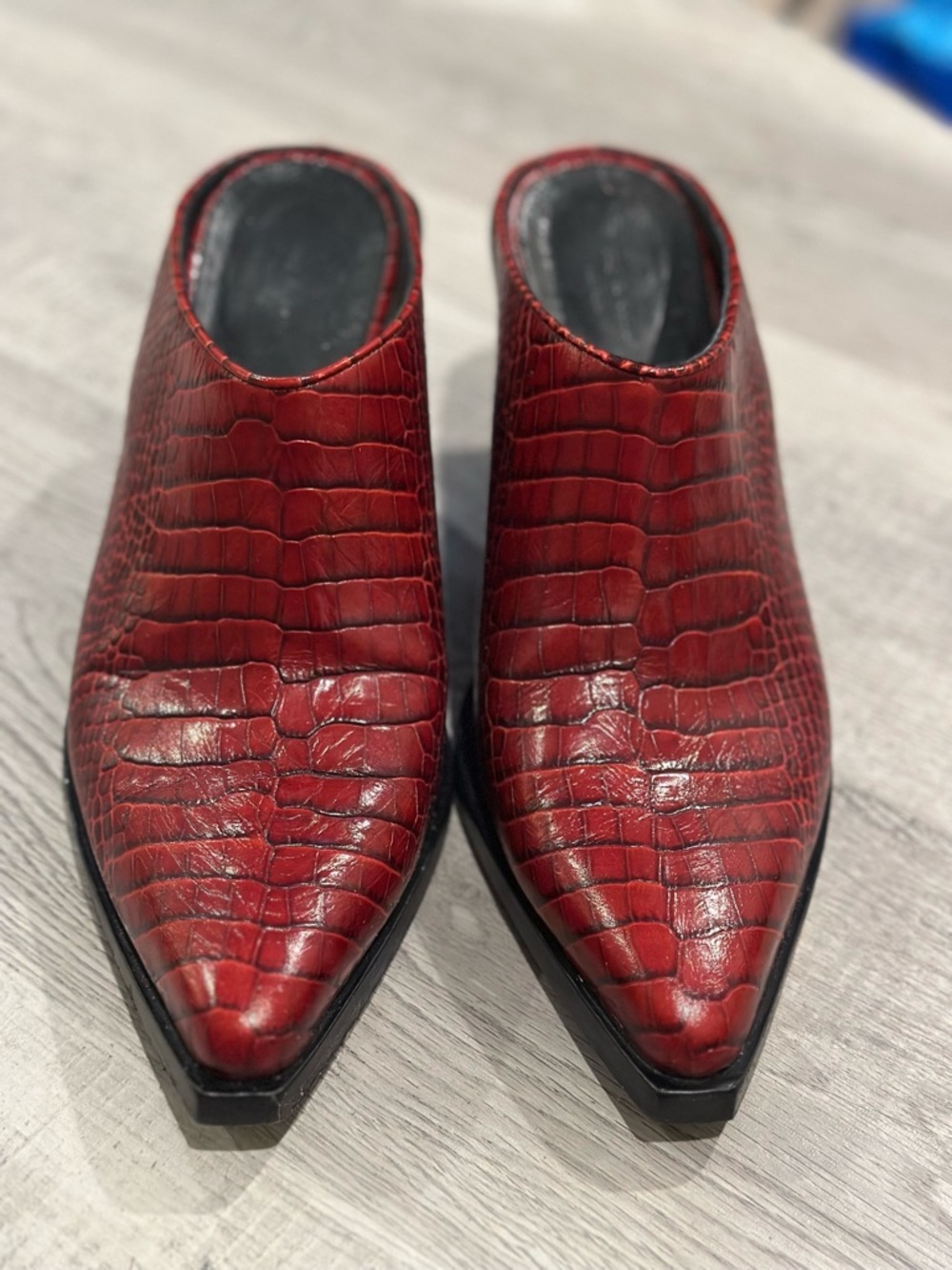 rag & bone Red Croc-Embossed Pointed Toe Bootie Mules EU Size 39.5 US 9-9.5